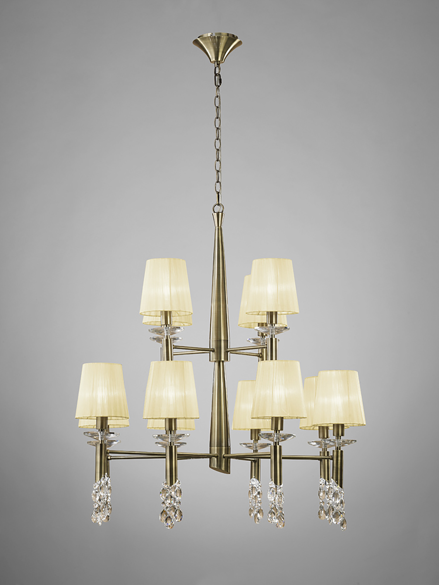 Tiffany Antique Brass-Cream Crystal Ceiling Lights Mantra Tiered Crystal Fittings